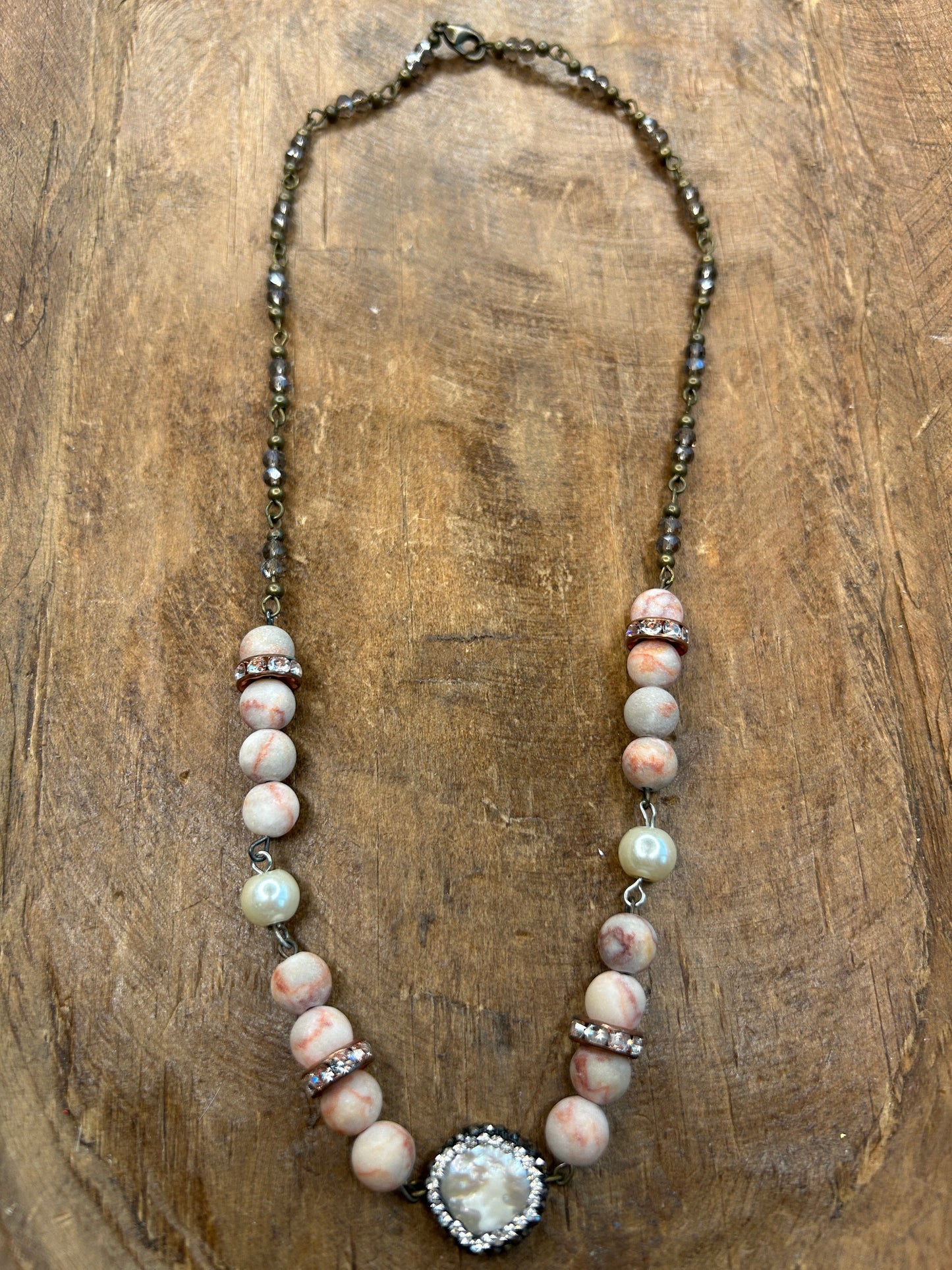 Aqua Terra Jasper Pearl and Rhinestone Necklace - ERR ORIGINAL
