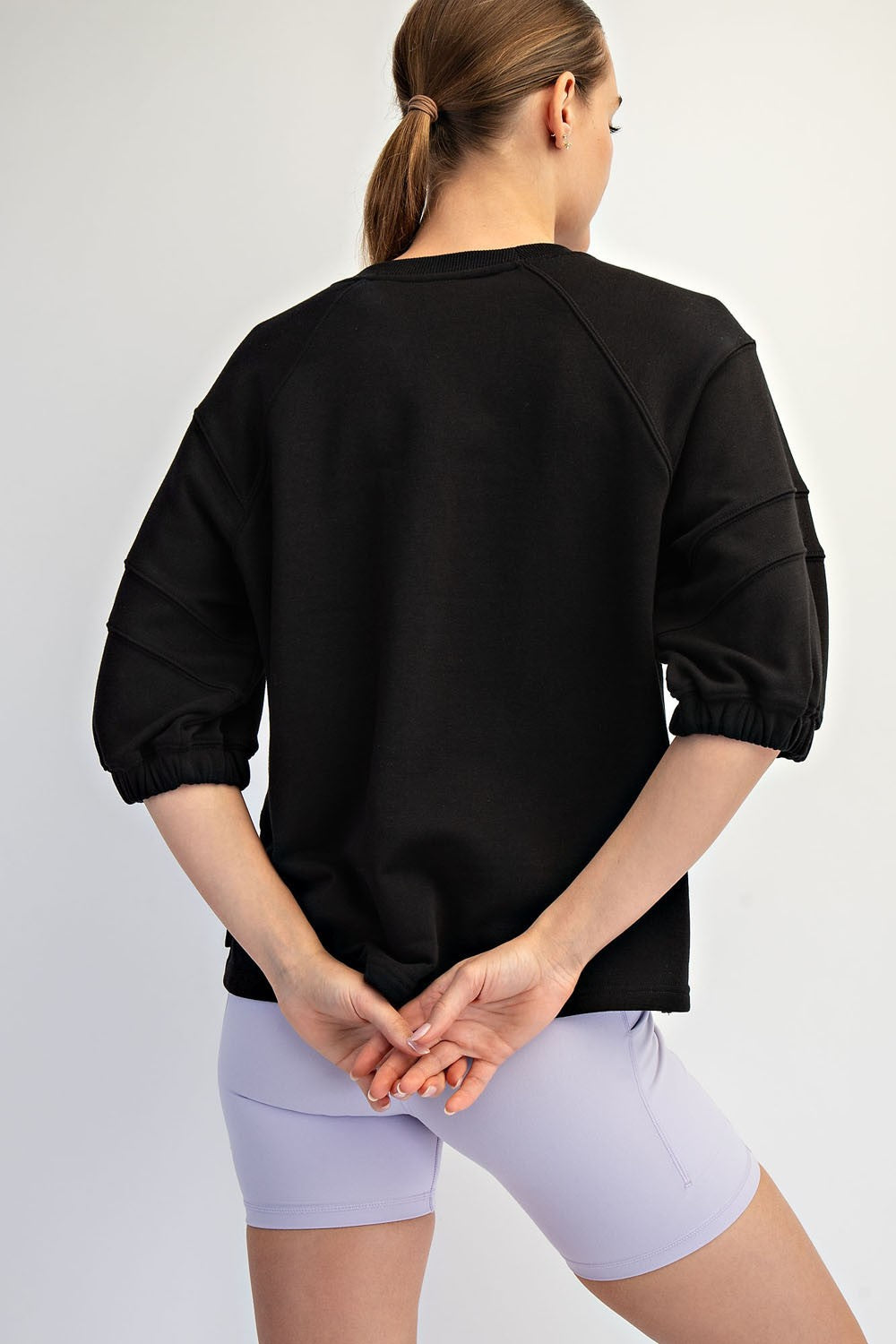 French Terry Bubbled Half Sleeve Top (Black)