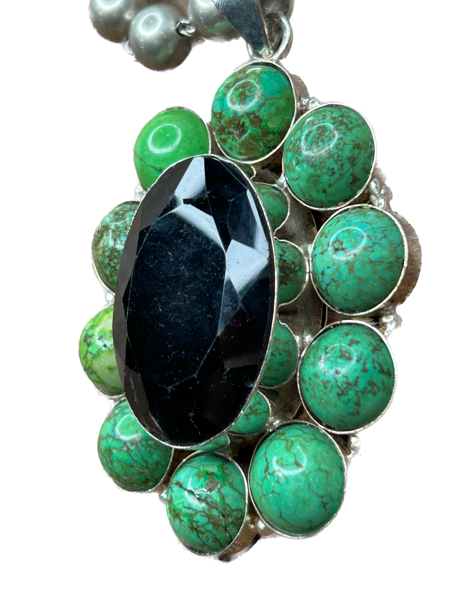 German Silver Green Howlite and Smoky Quartz Necklace