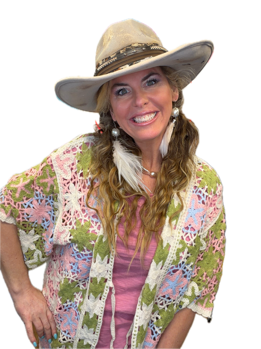 Boho Starfish Front Tie Cardigan (Pink and Green) *Final Sale*