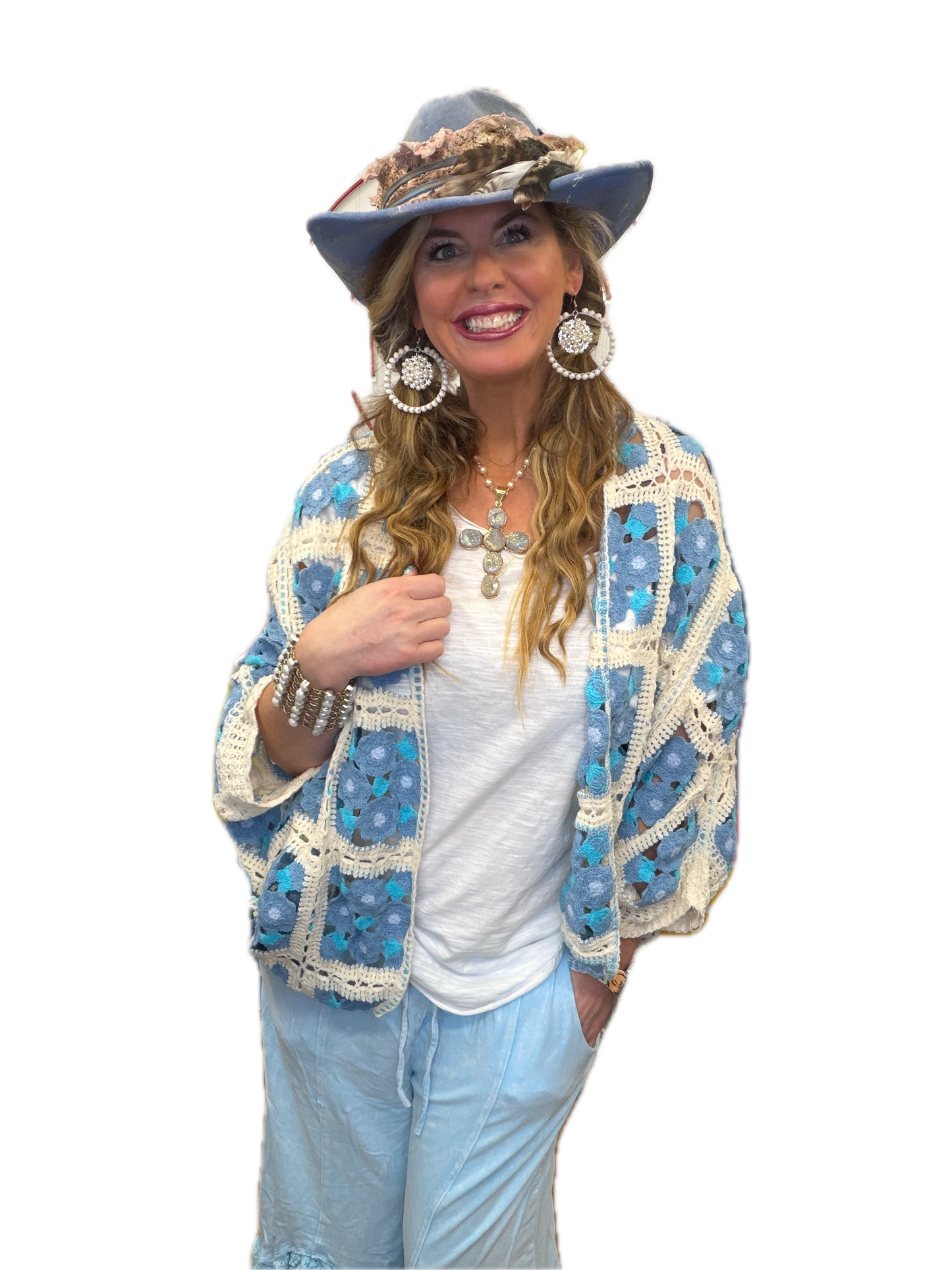 Mini Flora Crochet Square Cardigan (Blue)