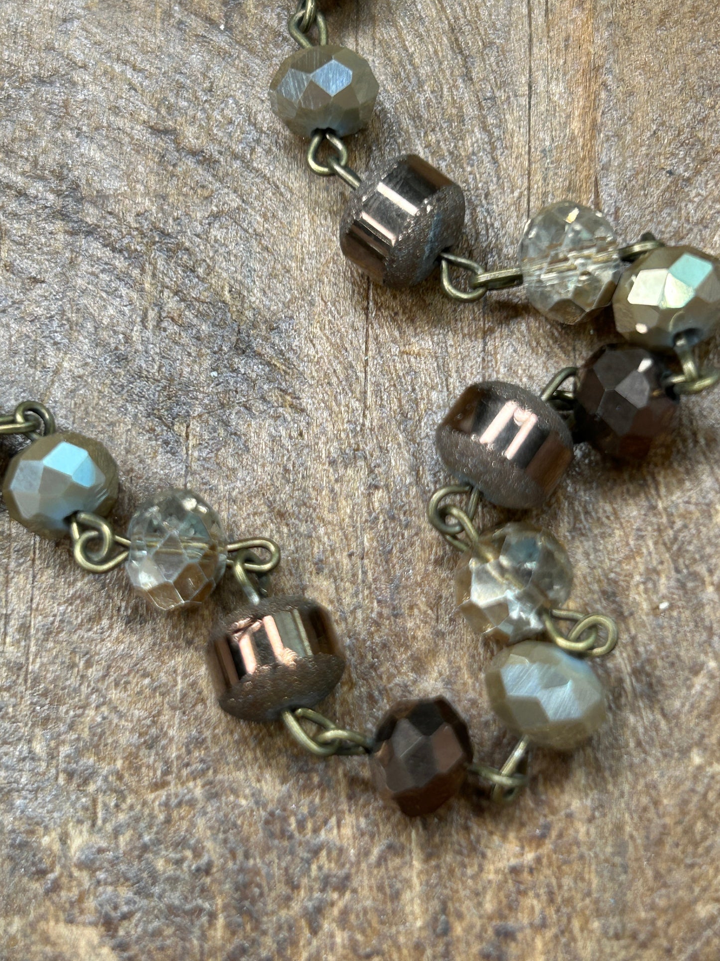 Long Multi-Beaded Brown-Tones Necklace with Pendant