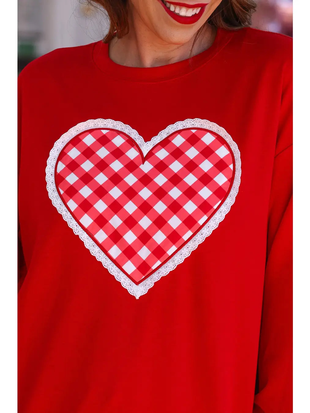 - Gingham Heart Luxe Pullover (Red) *Final Sale*