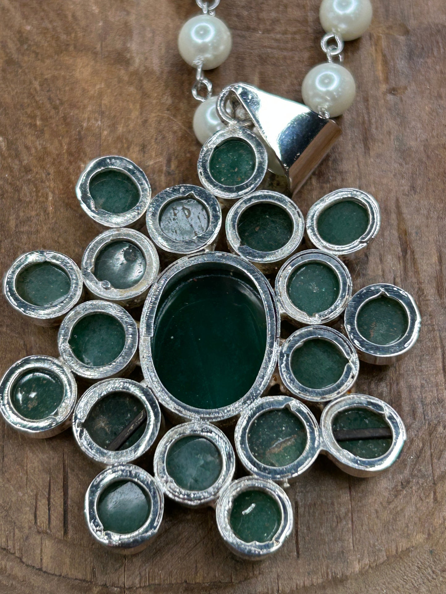 German Silver Jade Cluster Necklace B
