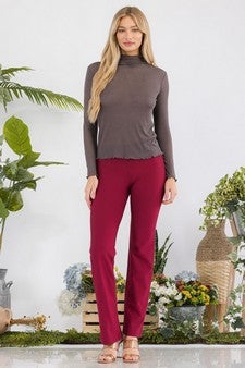 Ribbed Long Sleeve Top with Lettuce Trims (Charcoal)