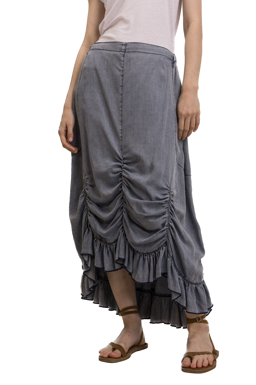 BlueVelvet- Front Ruched High Waisted Skirt (Denim) *Final Sale*