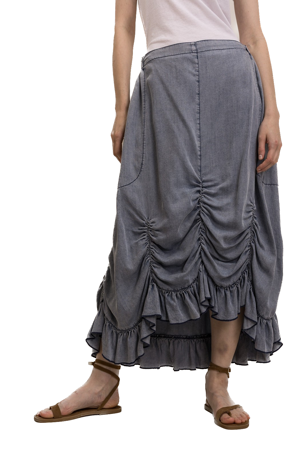 BlueVelvet- Front Ruched High Waisted Skirt (Denim) *Final Sale*