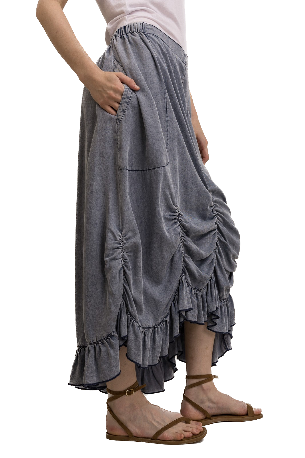 BlueVelvet- Front Ruched High Waisted Skirt (Denim) *Final Sale*