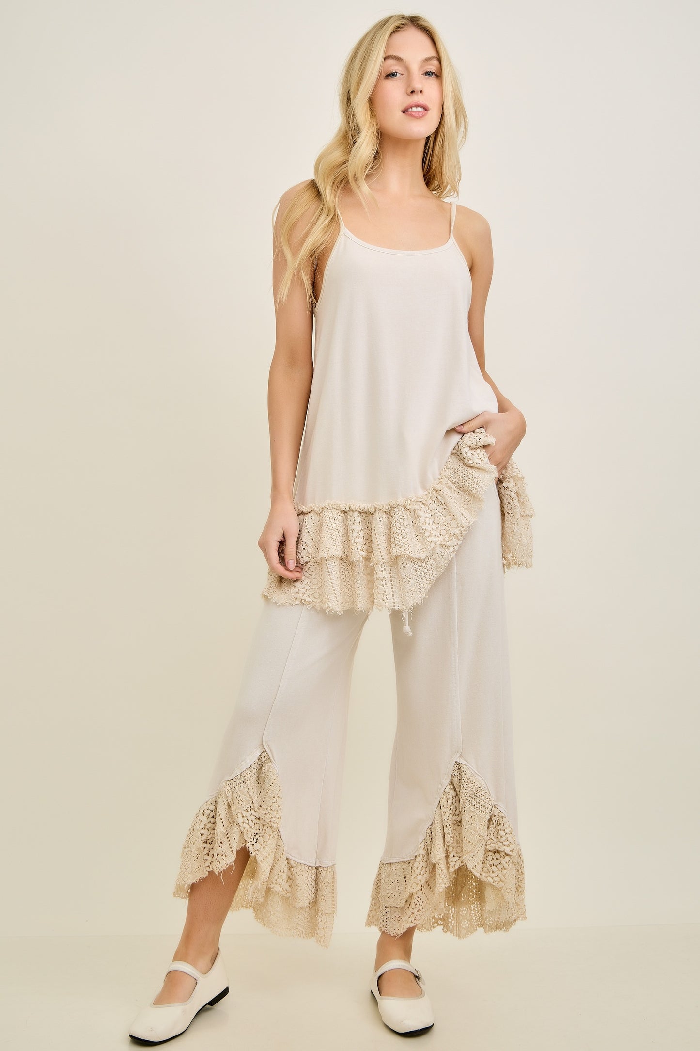 J. Her- Washed Tiered Lace Cami (Natural)