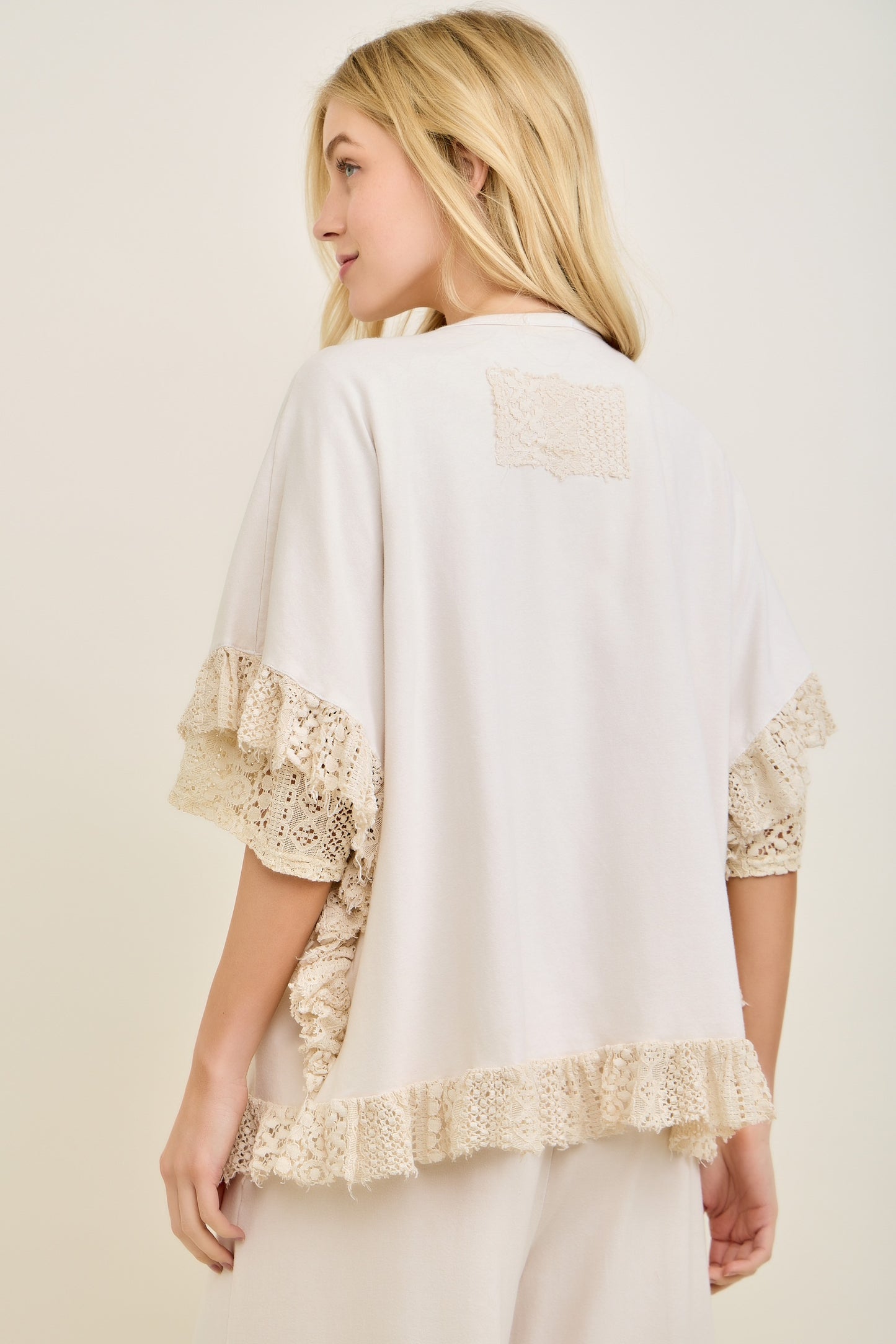 J. Her- Washed Lace Detail Kimono (Natural)