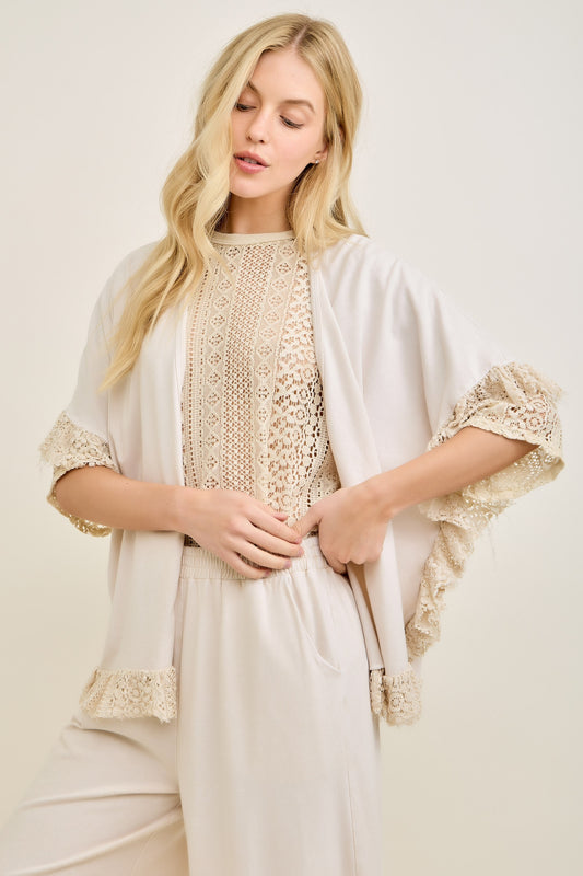 J. Her- Washed Lace Detail Kimono (Natural)