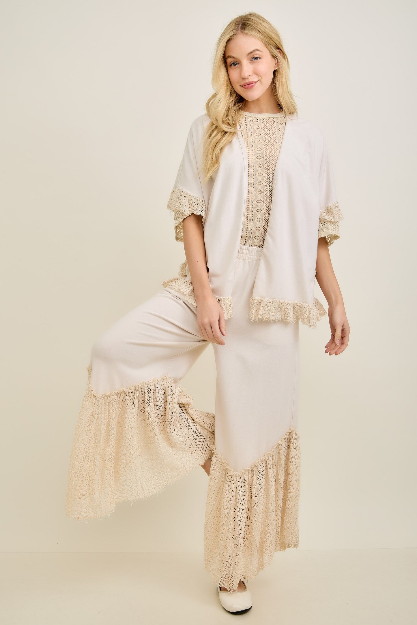 J. Her- Washed Lace Detail Kimono (Natural)