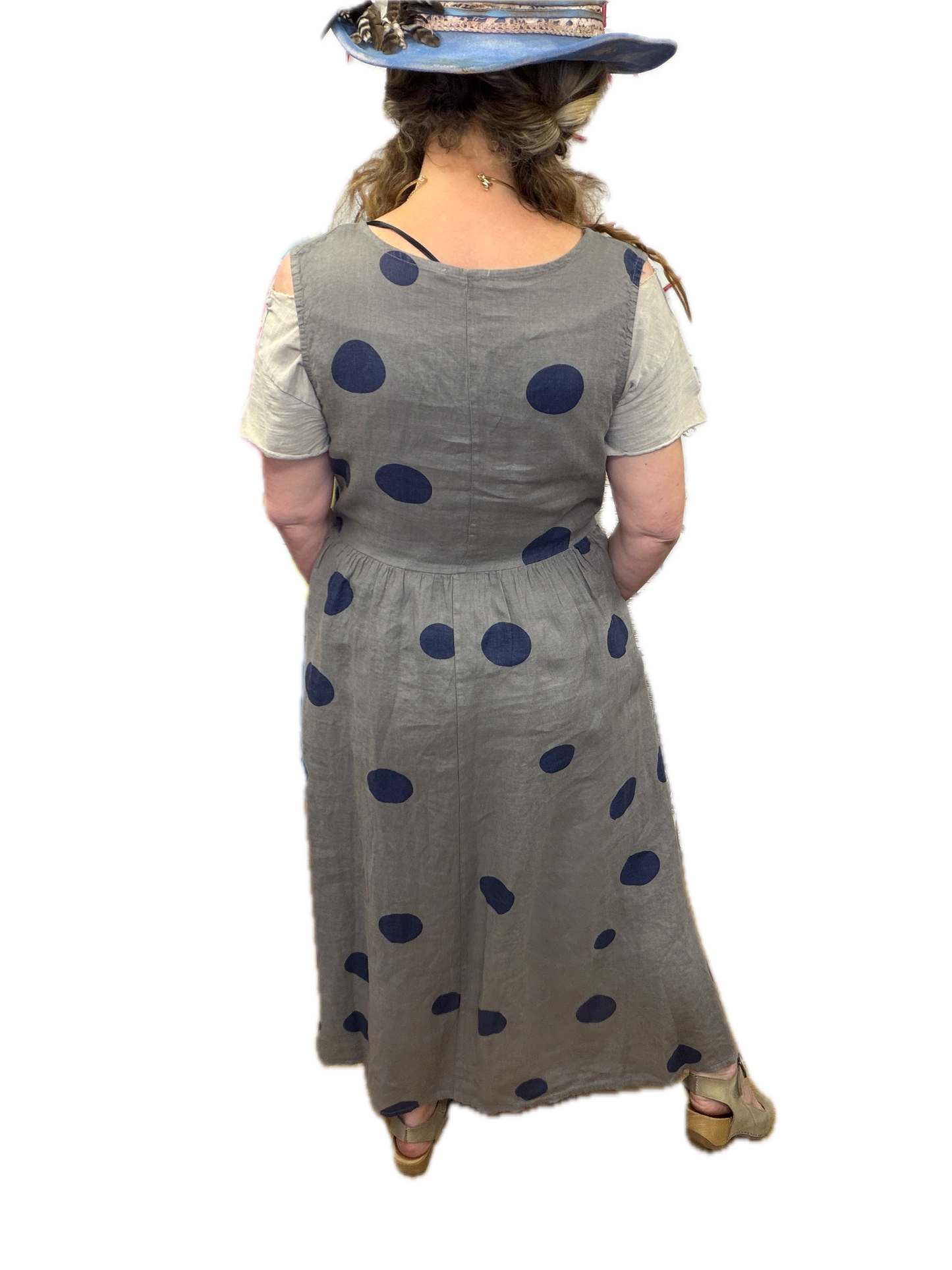 Polka Dot Linen Dress (Taupe)