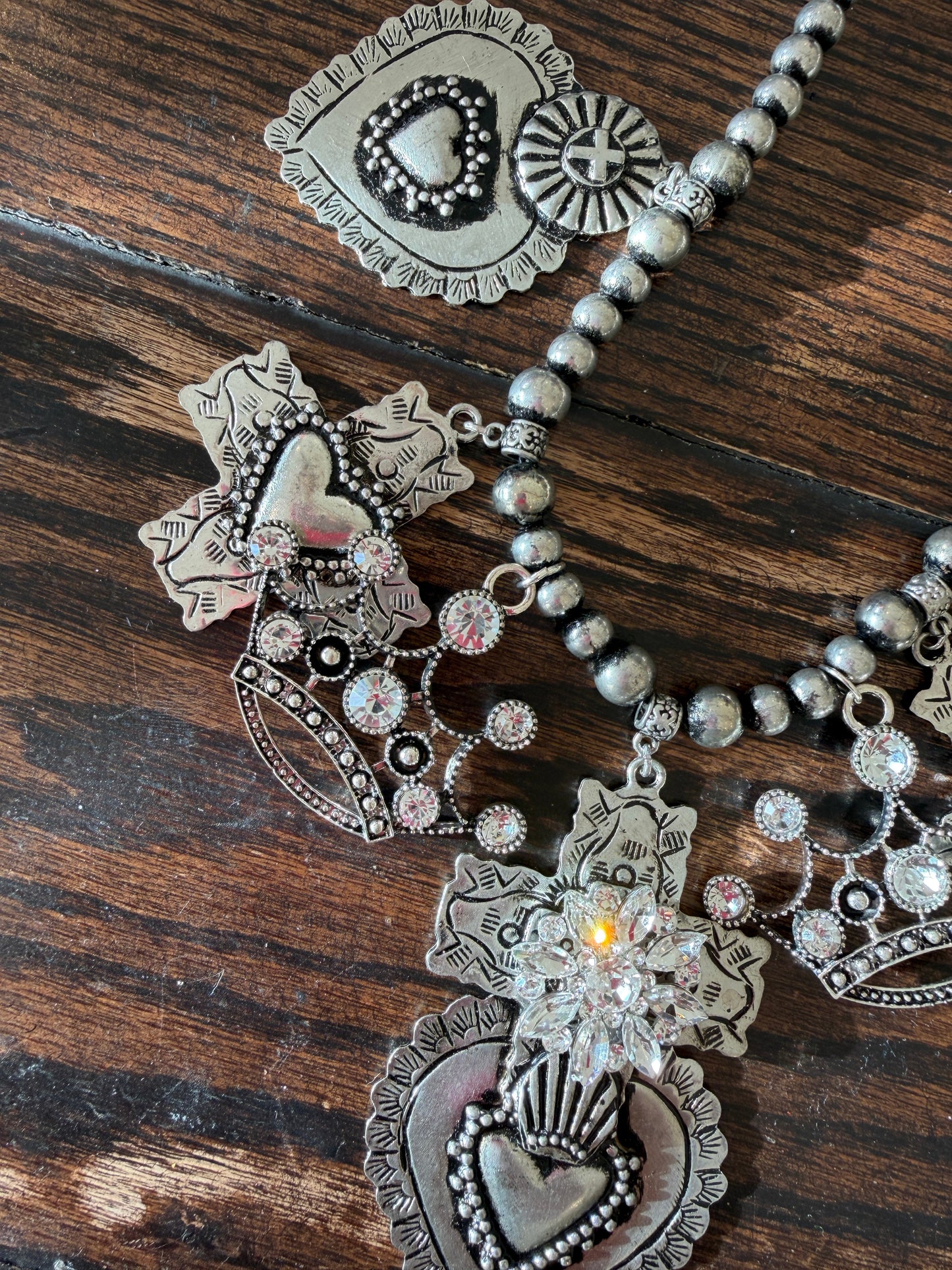 A Rare Bird- Silver Heart and Cross Charm Necklace