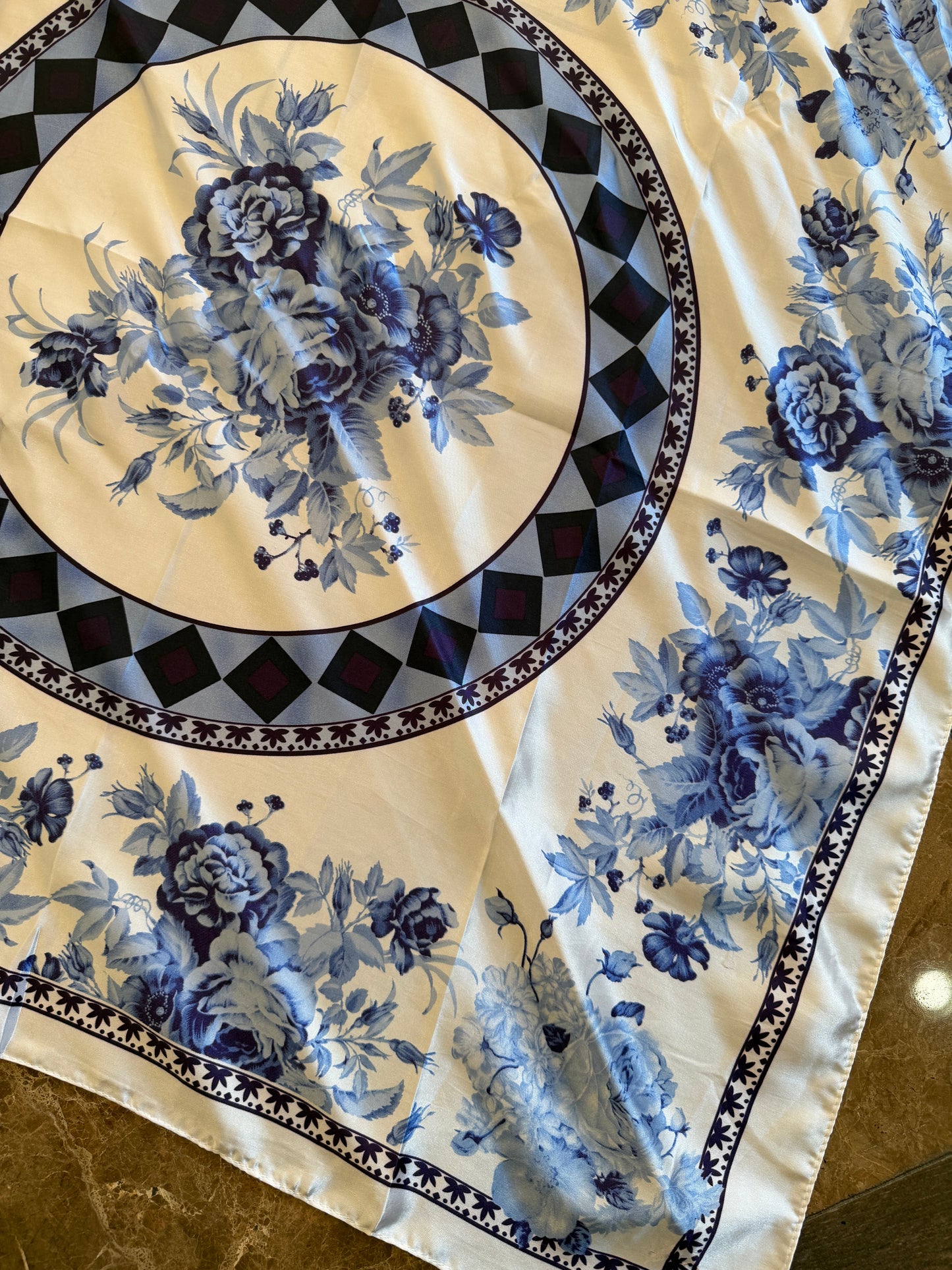 A Rare Bird- White and Blue Rose Wild Rag