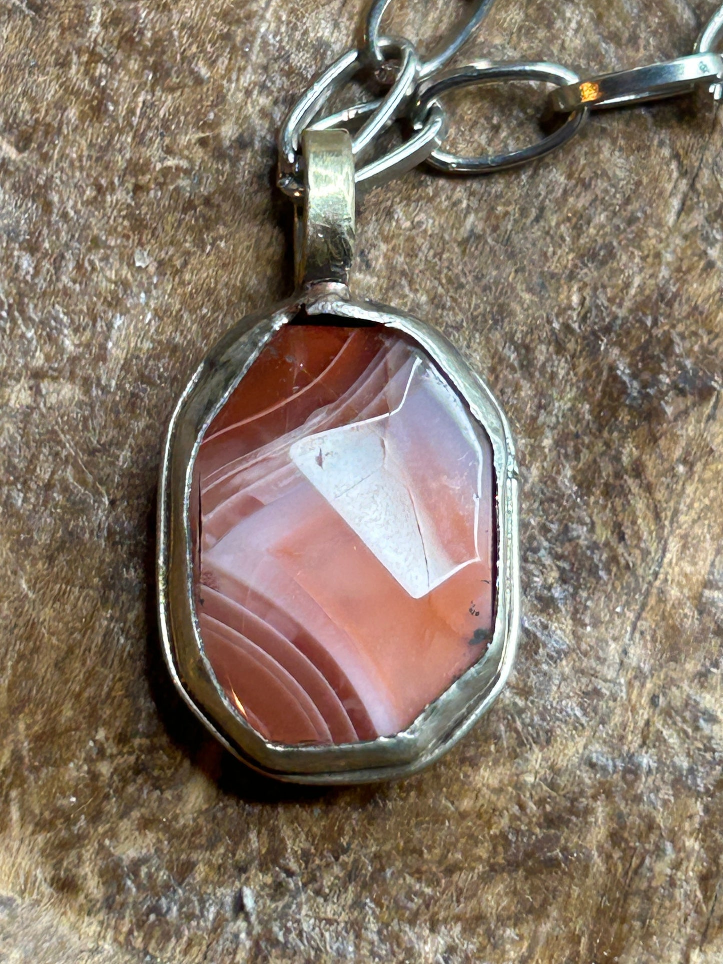 Dainty Soldered Pink/Red Agate Necklace
