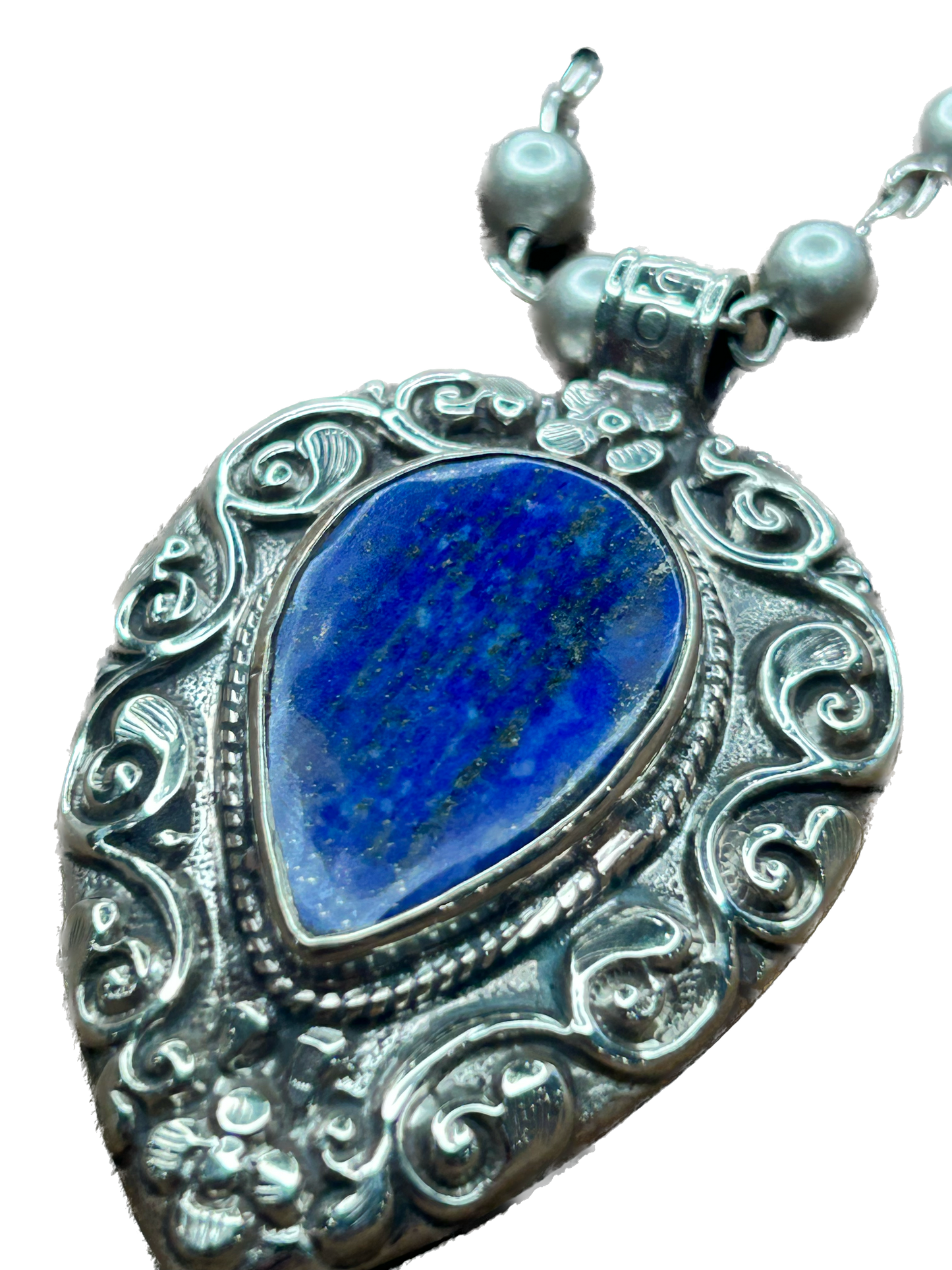 Tibetan Silver Lapis Teardrop Necklace A