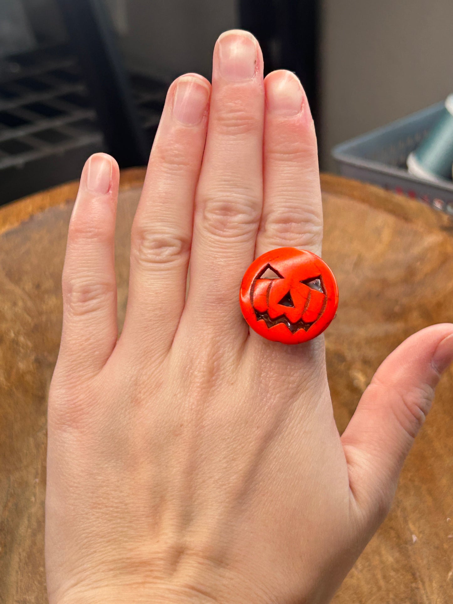 Dainty Jack-O-Lantern Stretch Ring- ERR ORIGINAL