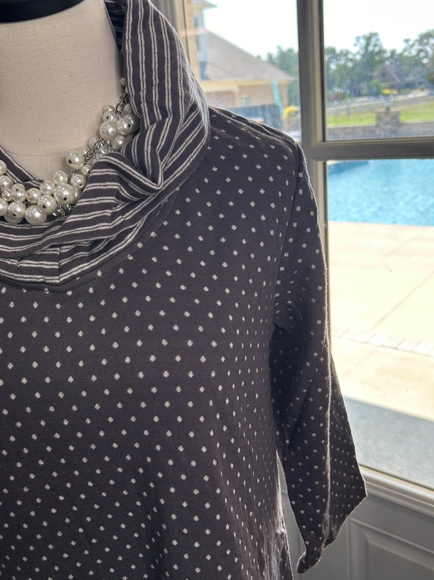 FINAL SALE APT-Paper Lace- Cowl Neck Tunic (Gray & White)