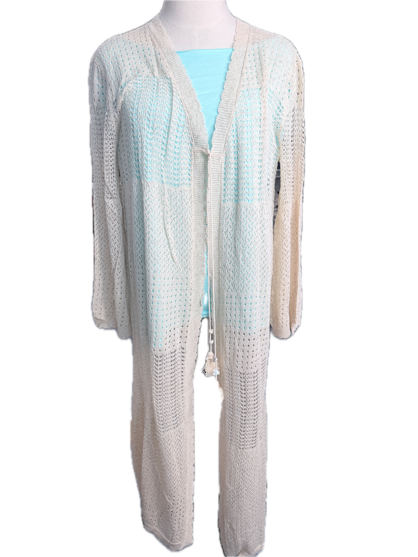 Pointelle Tiered Long Cardigan (Beige) *Final Sale*