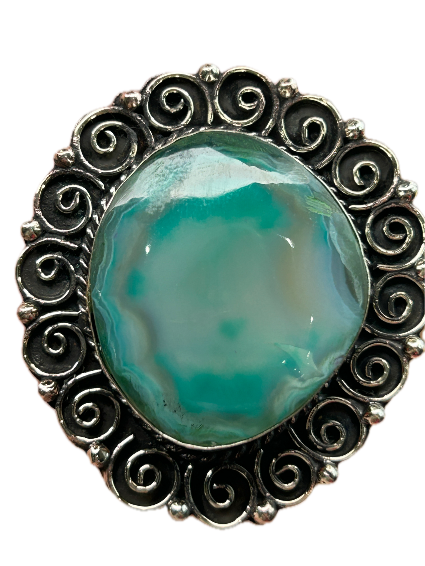 German Silver Banded Green Agate Ring