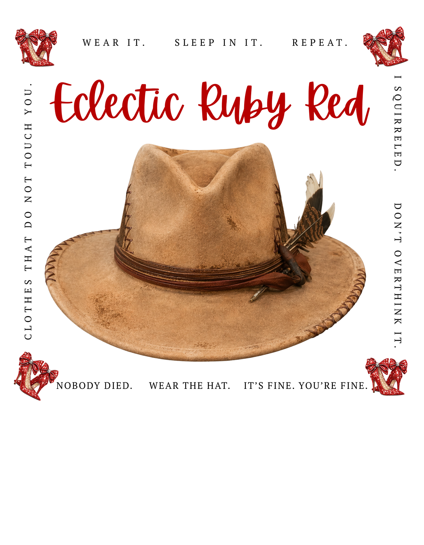 Eclectic Ruby Red Red Heels T-Shirt (Christy Cut) with Bling
