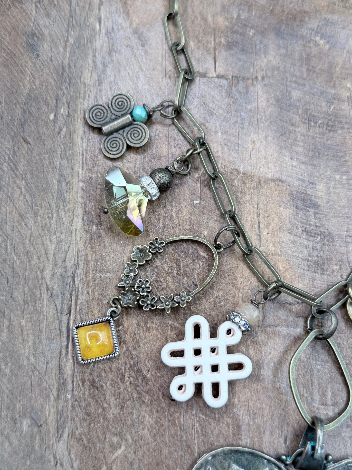 Gypsy Junk Bronzy Heart Charm Necklace