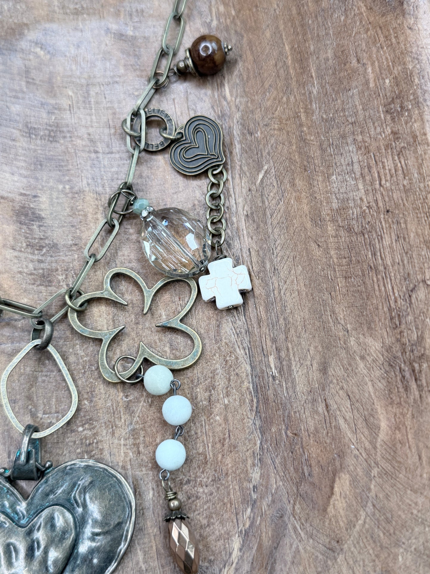 Gypsy Junk Bronzy Heart Charm Necklace