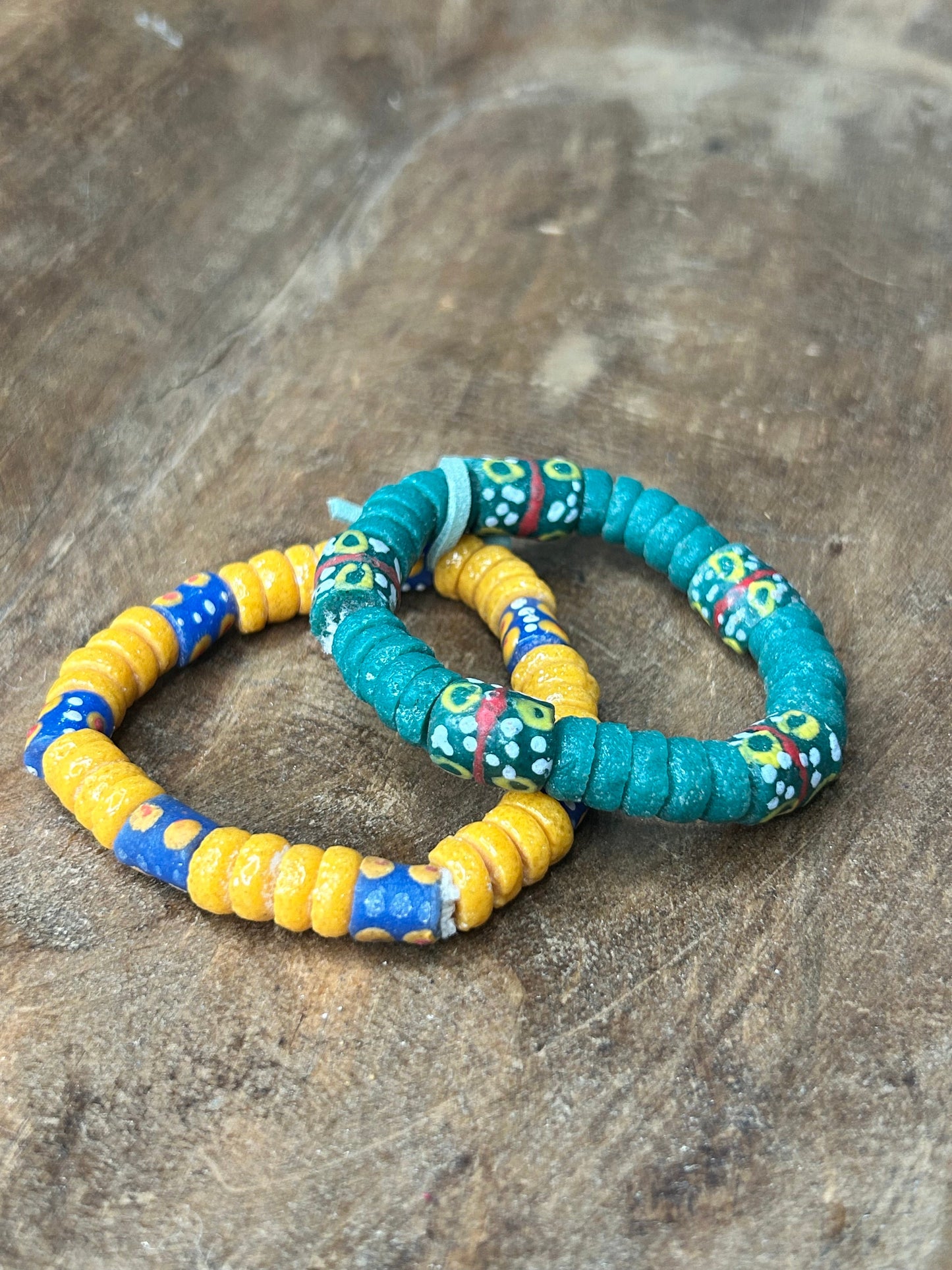 African Glass Bead Bracelet Stack (YELLOW AND GREEN)