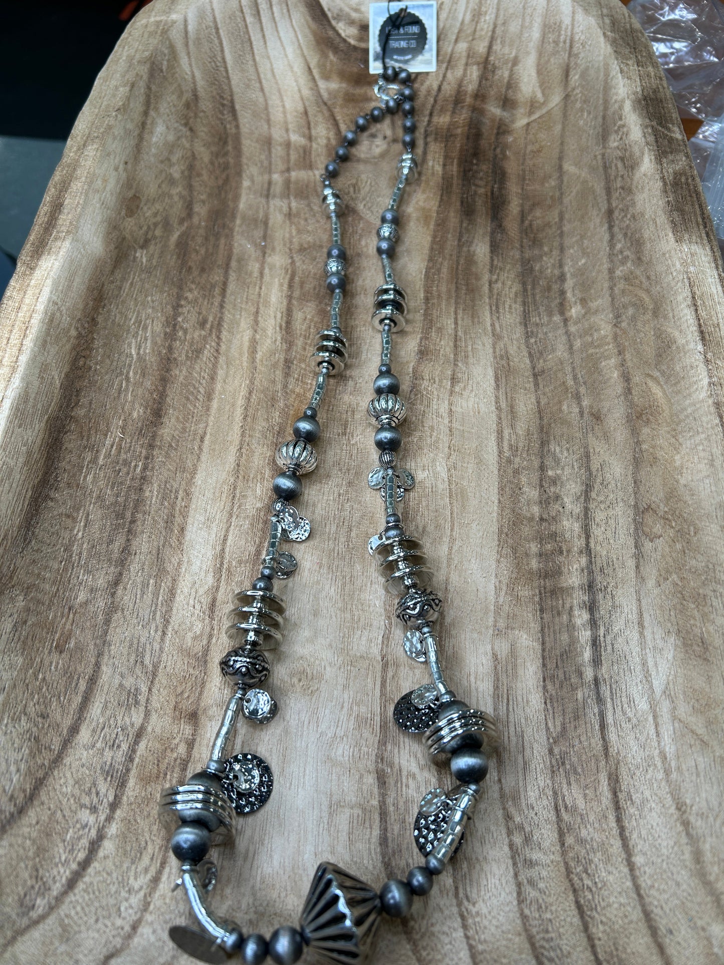 Lost & Found- Long Silver Beaded Necklace 2
