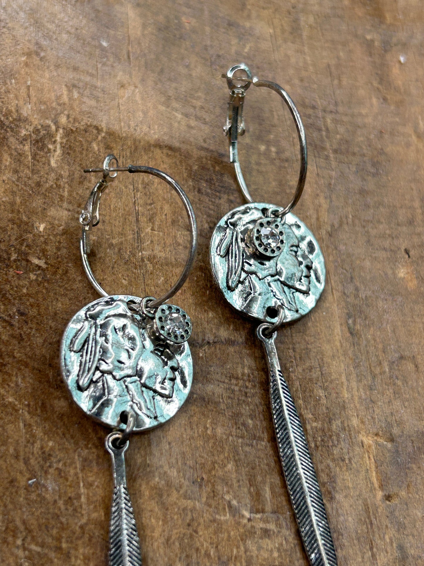 Sandra Ling Designs- Silver Feather and Coin Earrings