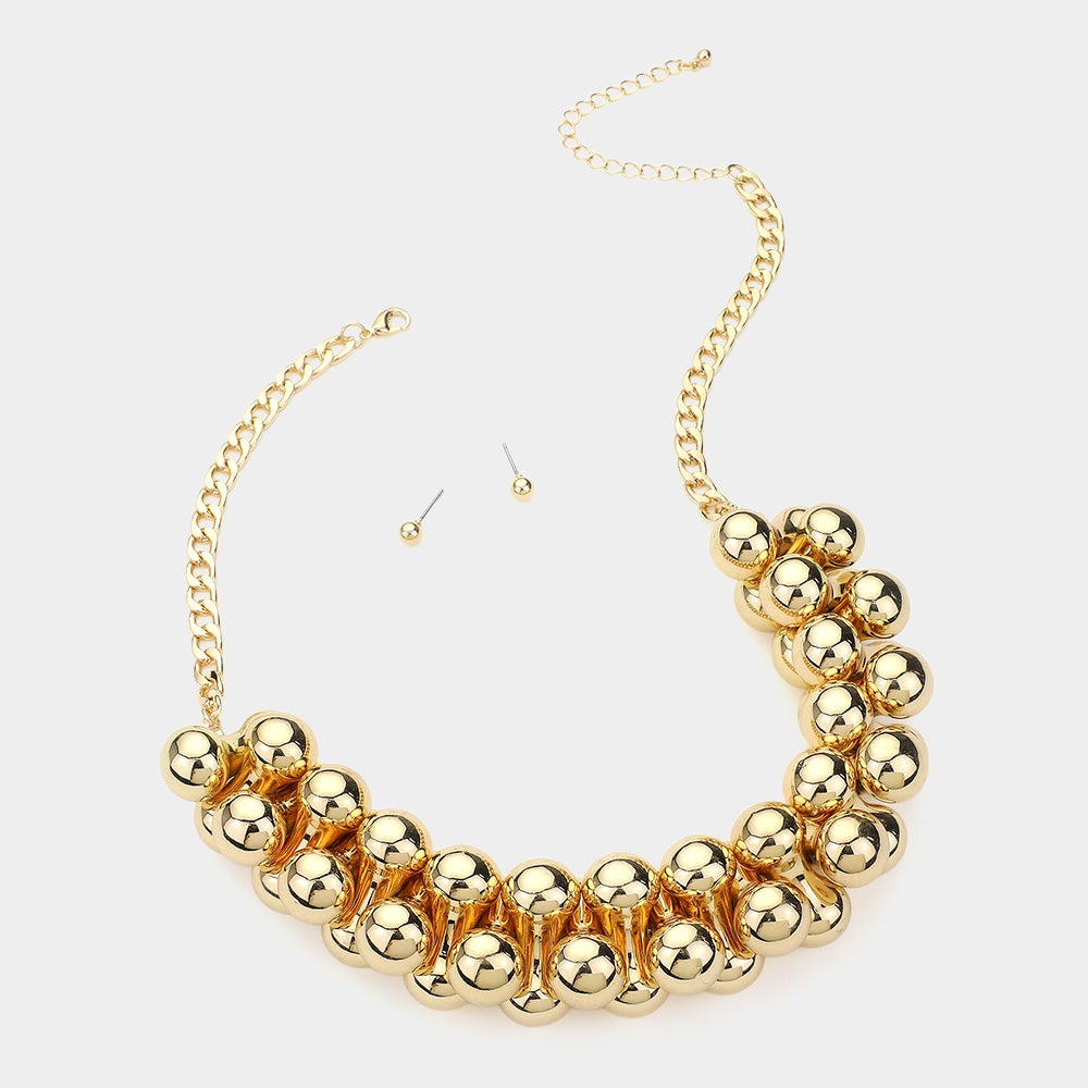Gold Metal Bubble Statement Necklace