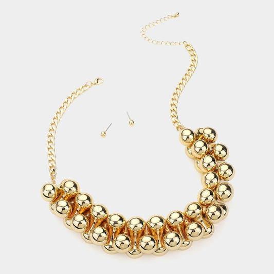 Gold Metal Bubble Statement Necklace
