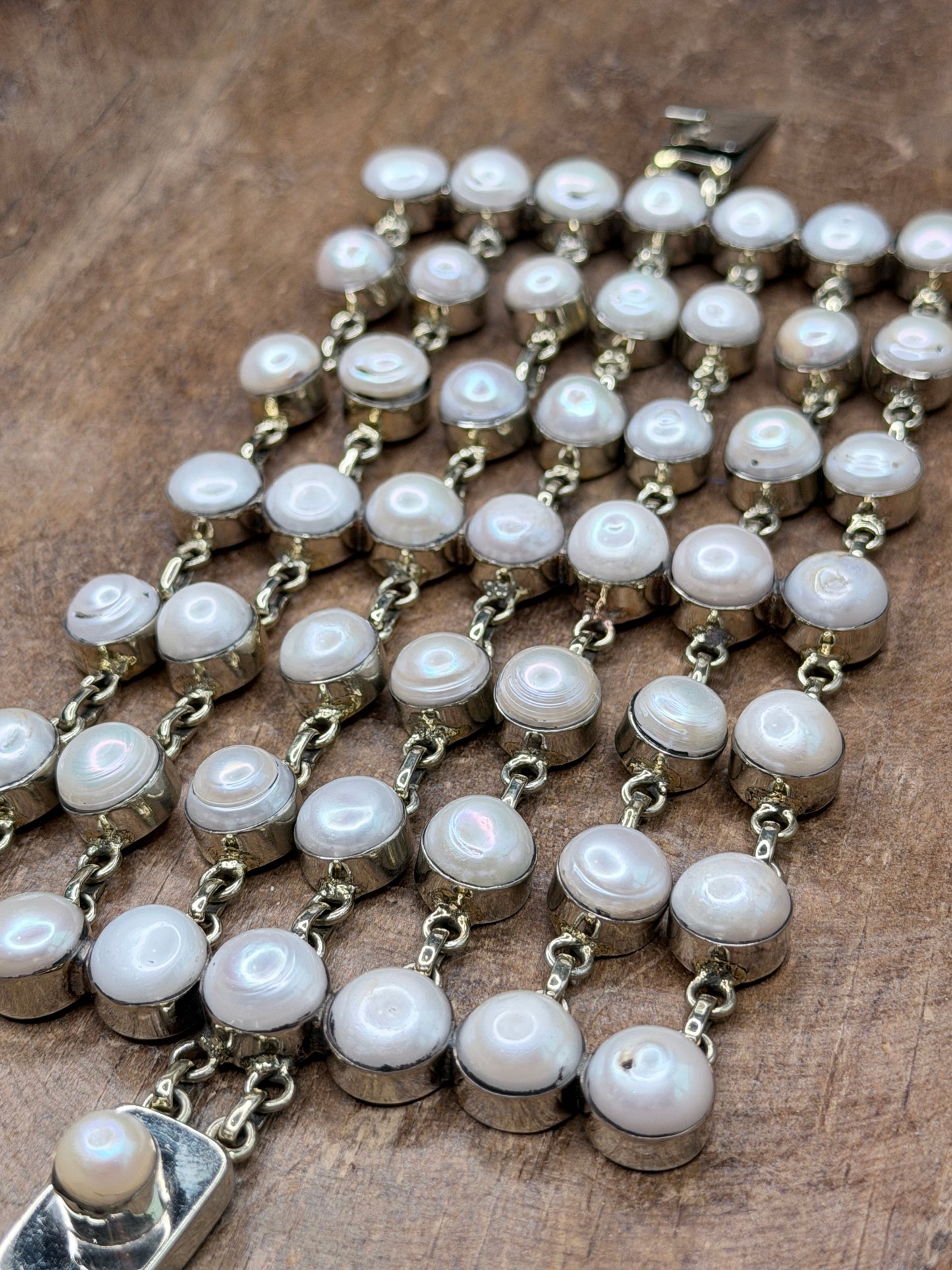 German Silver Linked Freshwater Pearl Bracelet