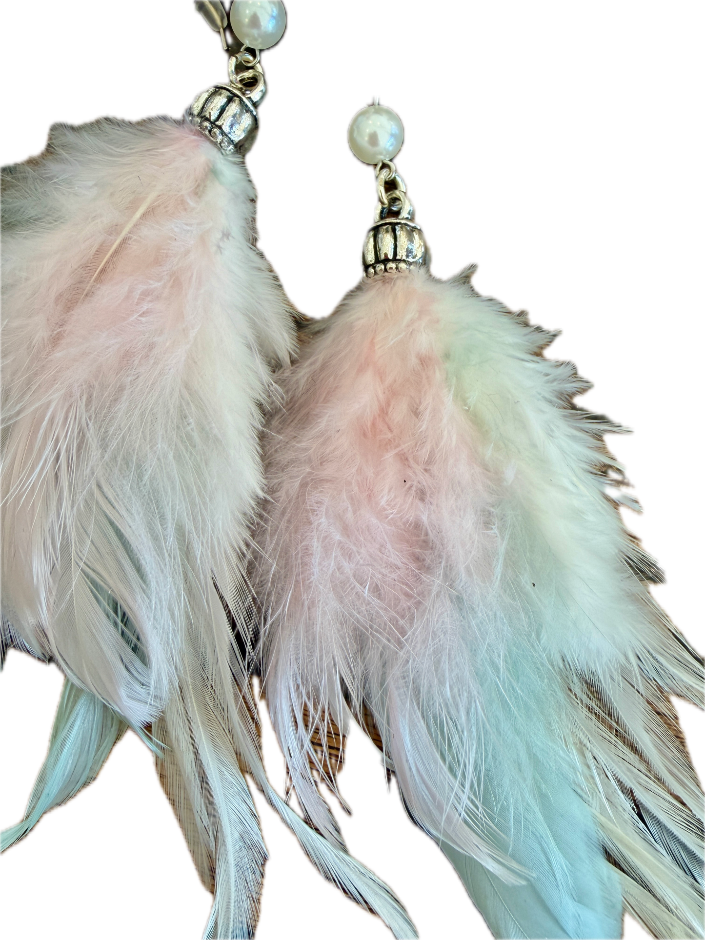 Rare Bird- Pink and Sage Feather Earrings