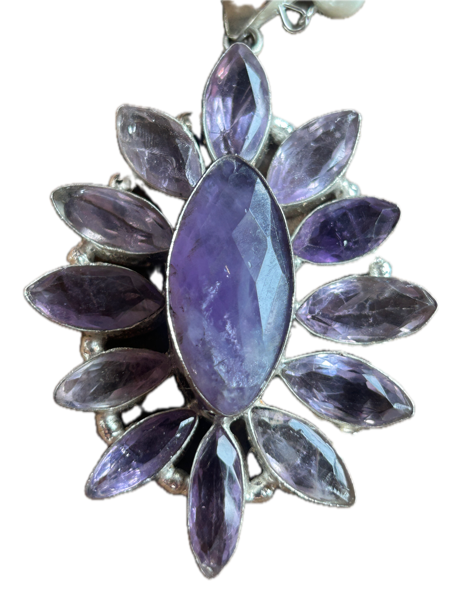 German Silver Amethyst Cluster Necklace AA