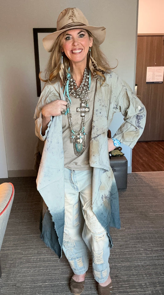 FINAL SALE!!! A Rare BIrd-BLUE AND GRAY DIP DYE KIMONO