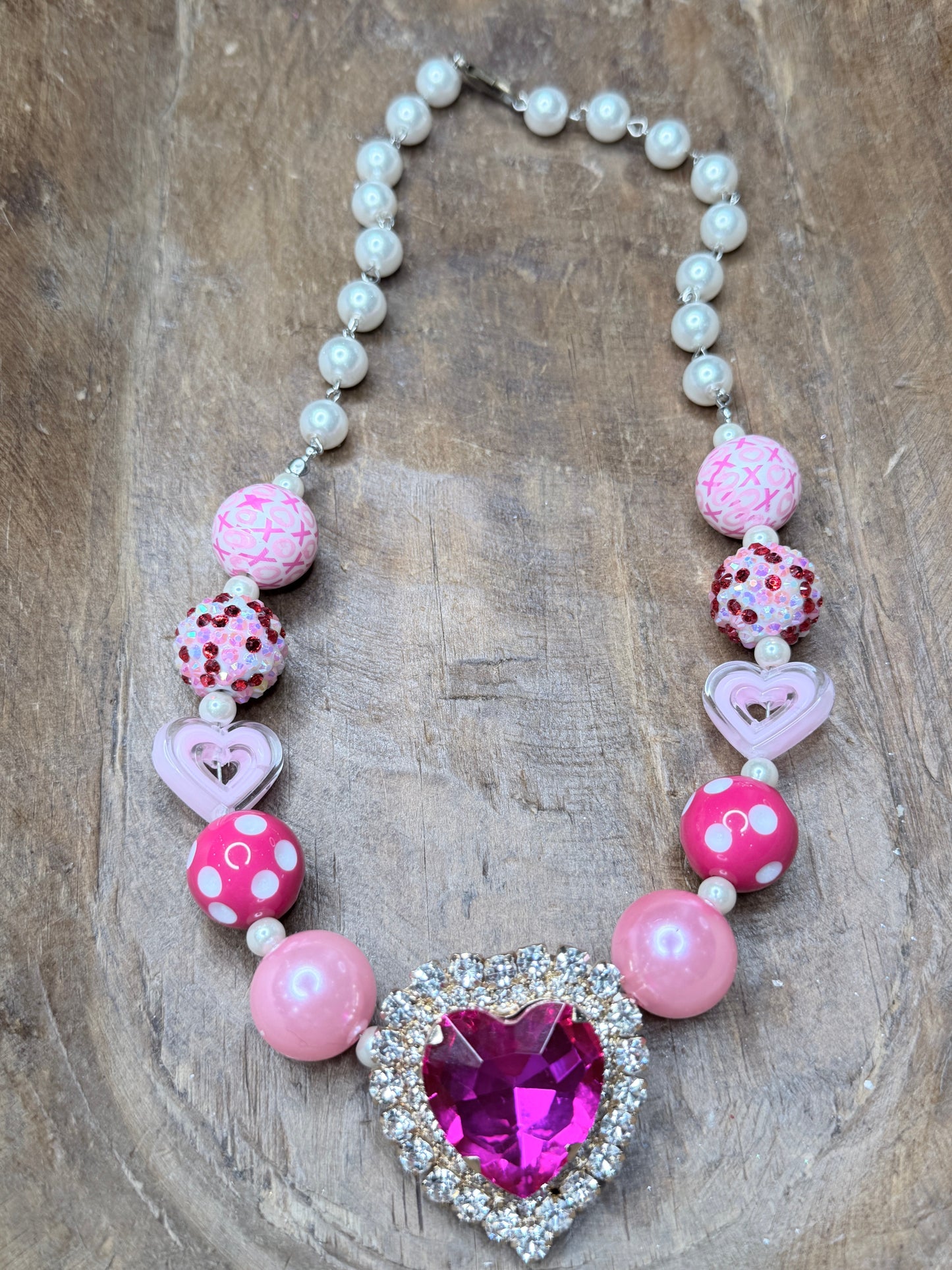 Hot Pink Rhinestone Heart Necklace (A)- ERR ORIGINAL