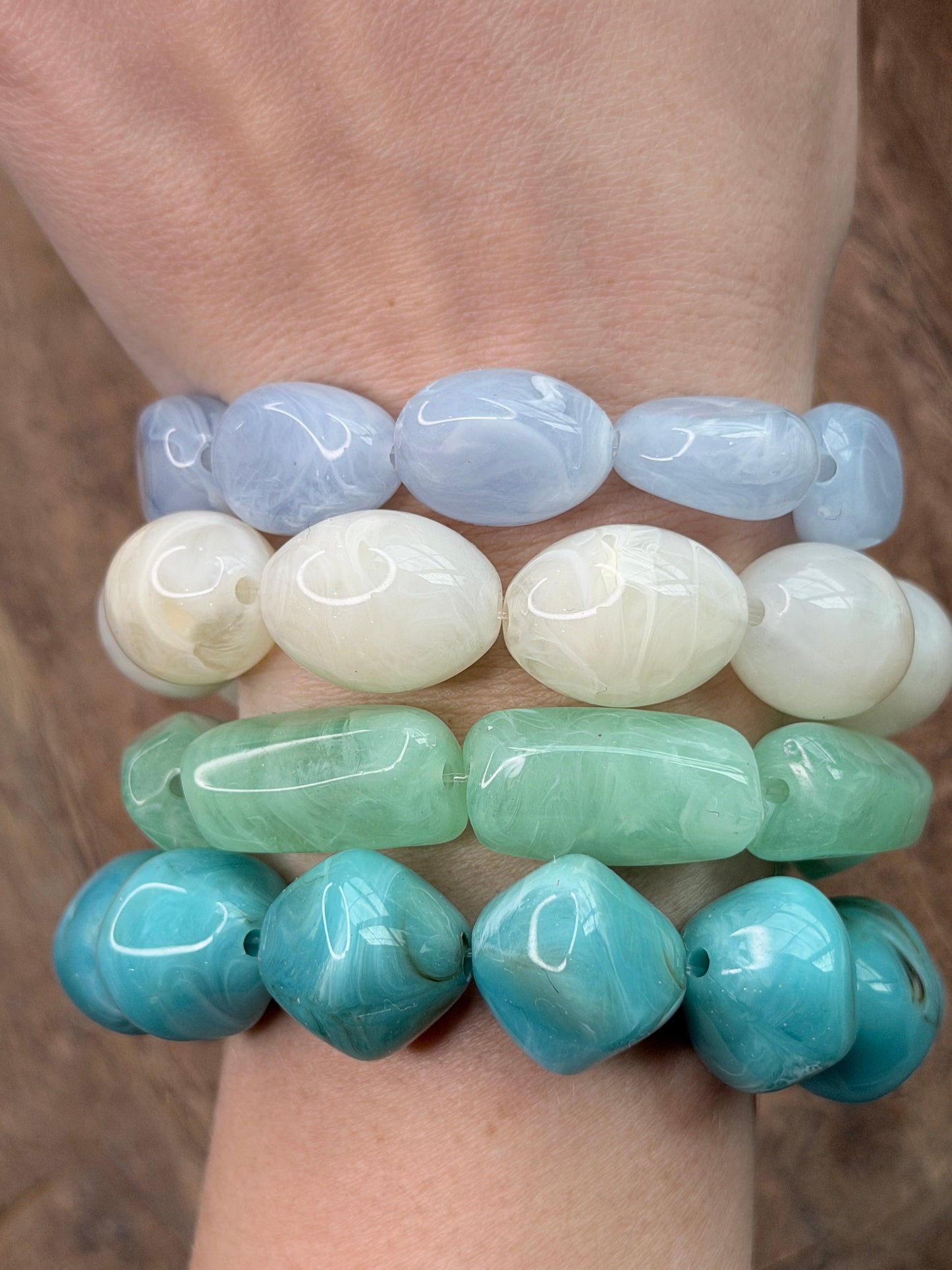 Chunky Acrylic Blue and Green Bracelet Stack
