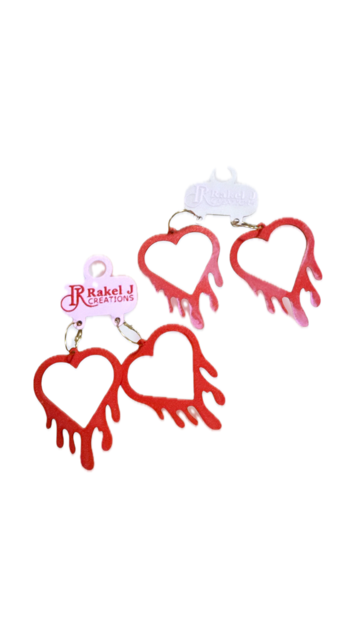 133 Rakel J Creations- Dripping Red Heart Earrings