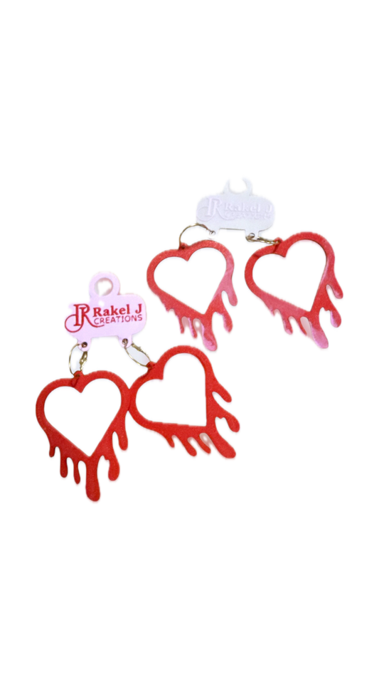 133 Rakel J Creations- Dripping Red Heart Earrings