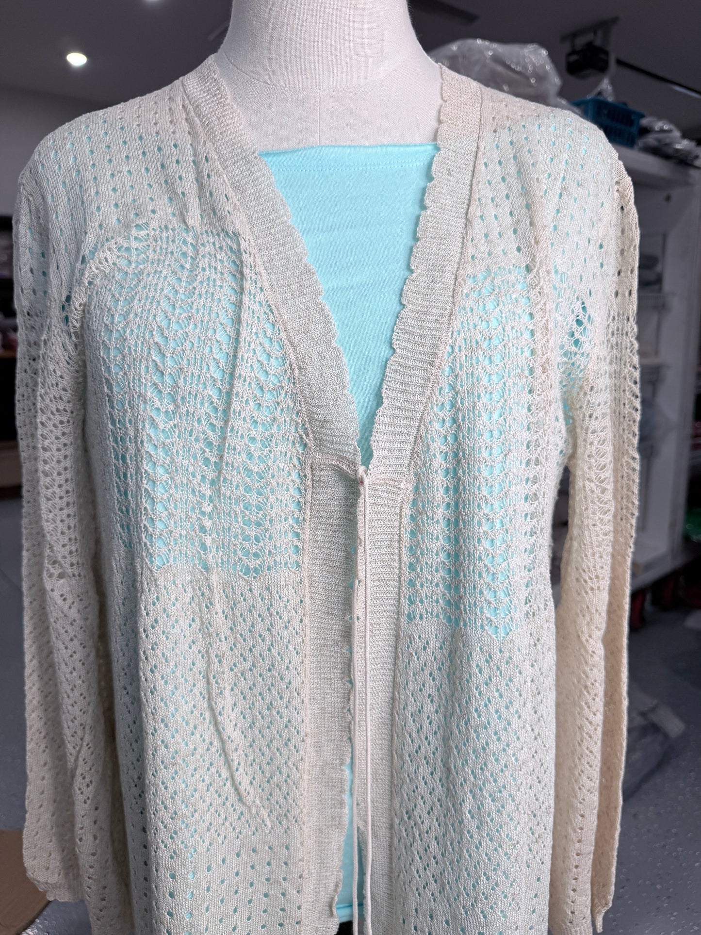 Pointelle Tiered Long Cardigan (Beige) *Final Sale*
