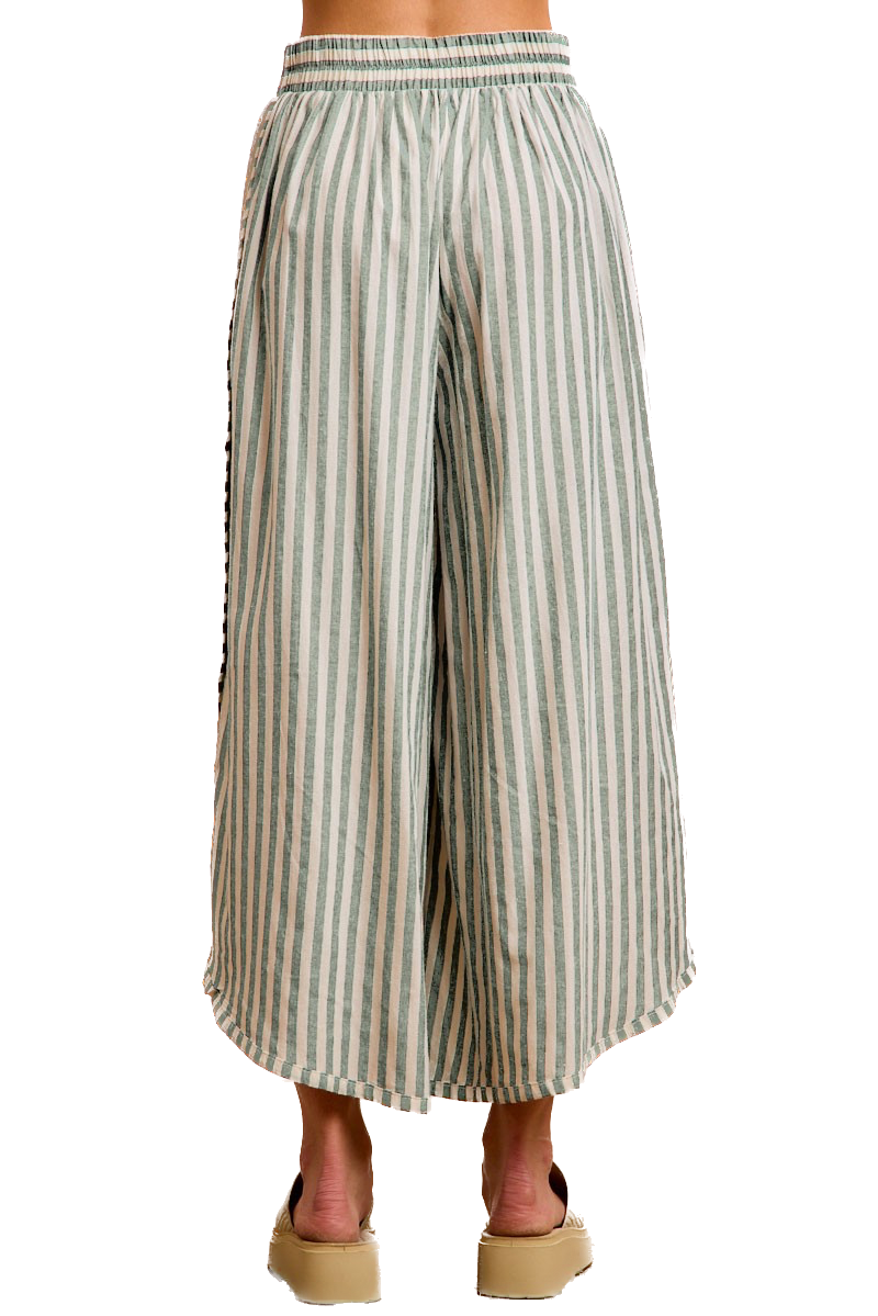 Bibi- Floral Eyelet Striped Wide Leg Pants (Eucalyptus)