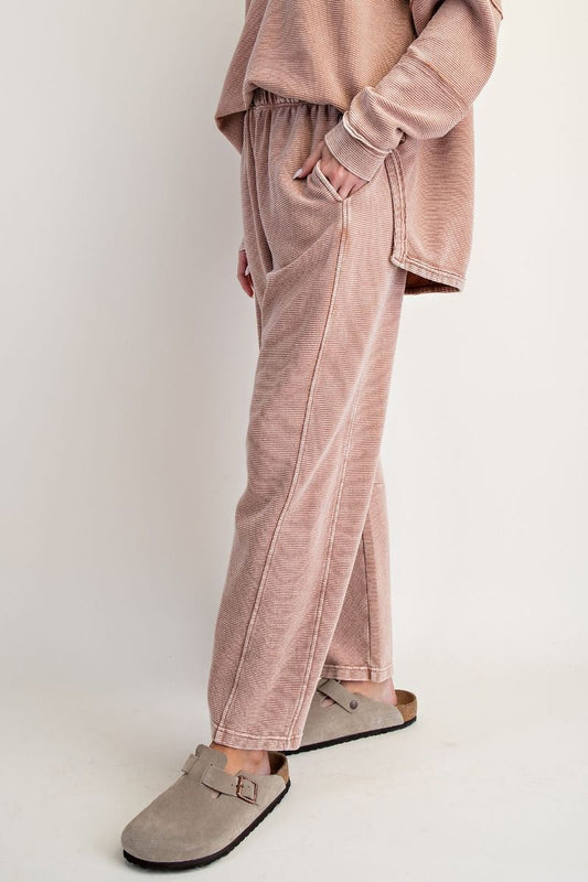 Easel - Mineral Washed Terry Ribbed Lounge Pants Light Mocha