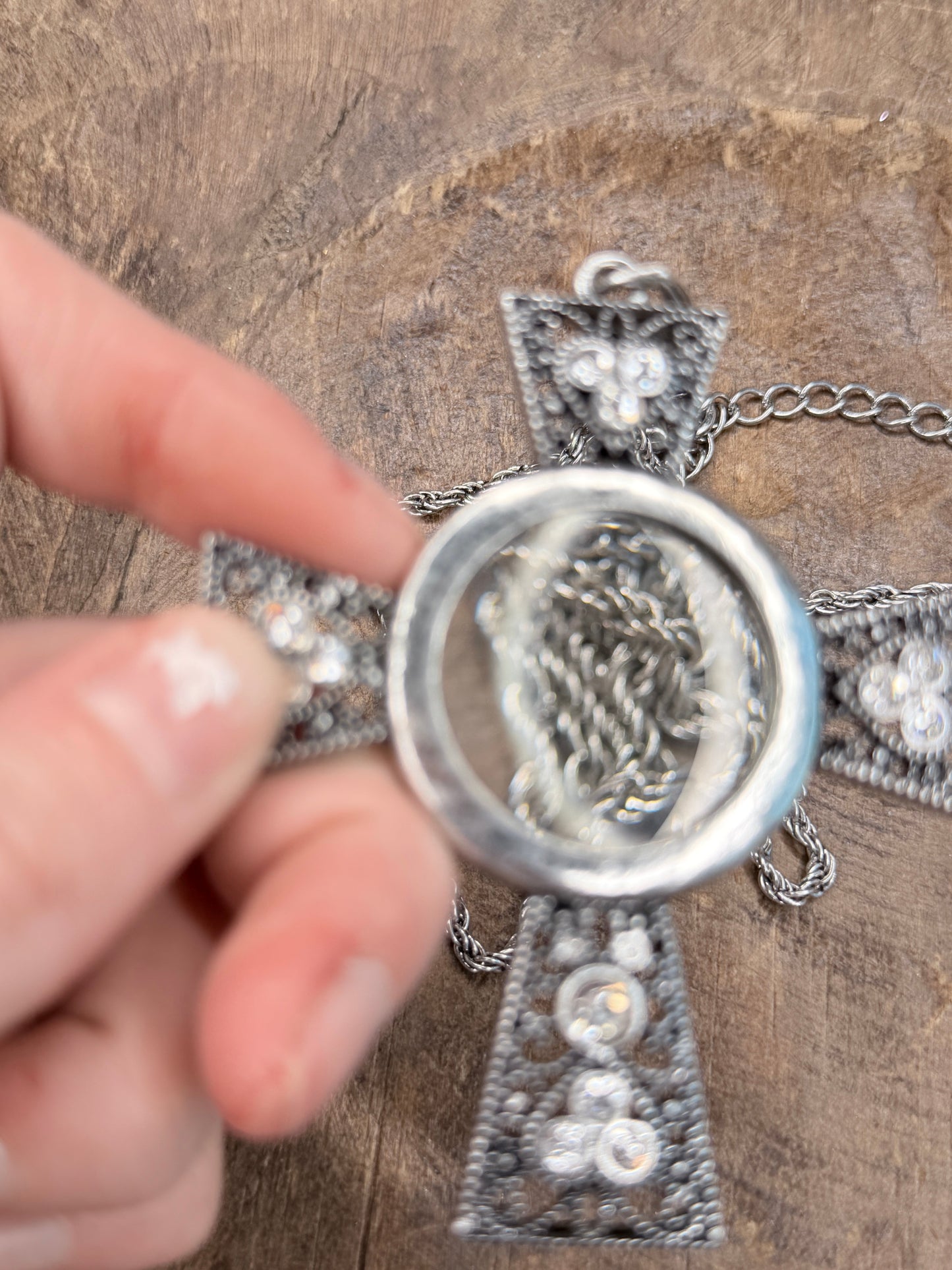 Silver Magnifying Glass Cross Necklace (B)