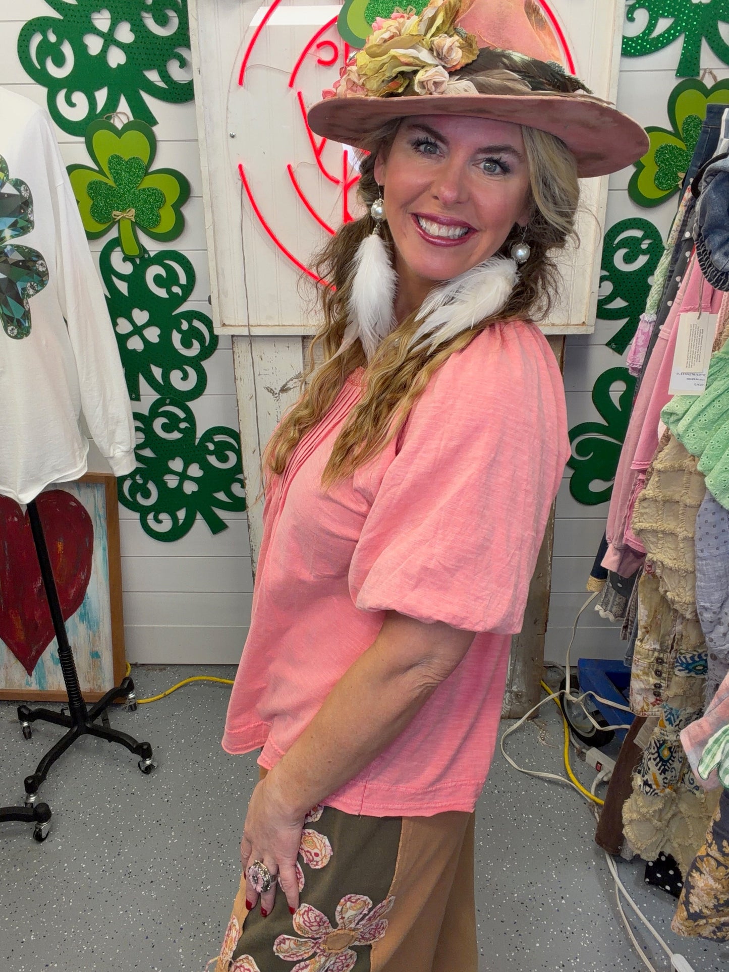 EASEL - Mineral Washed Knit Top (Coral) *Final Sale*