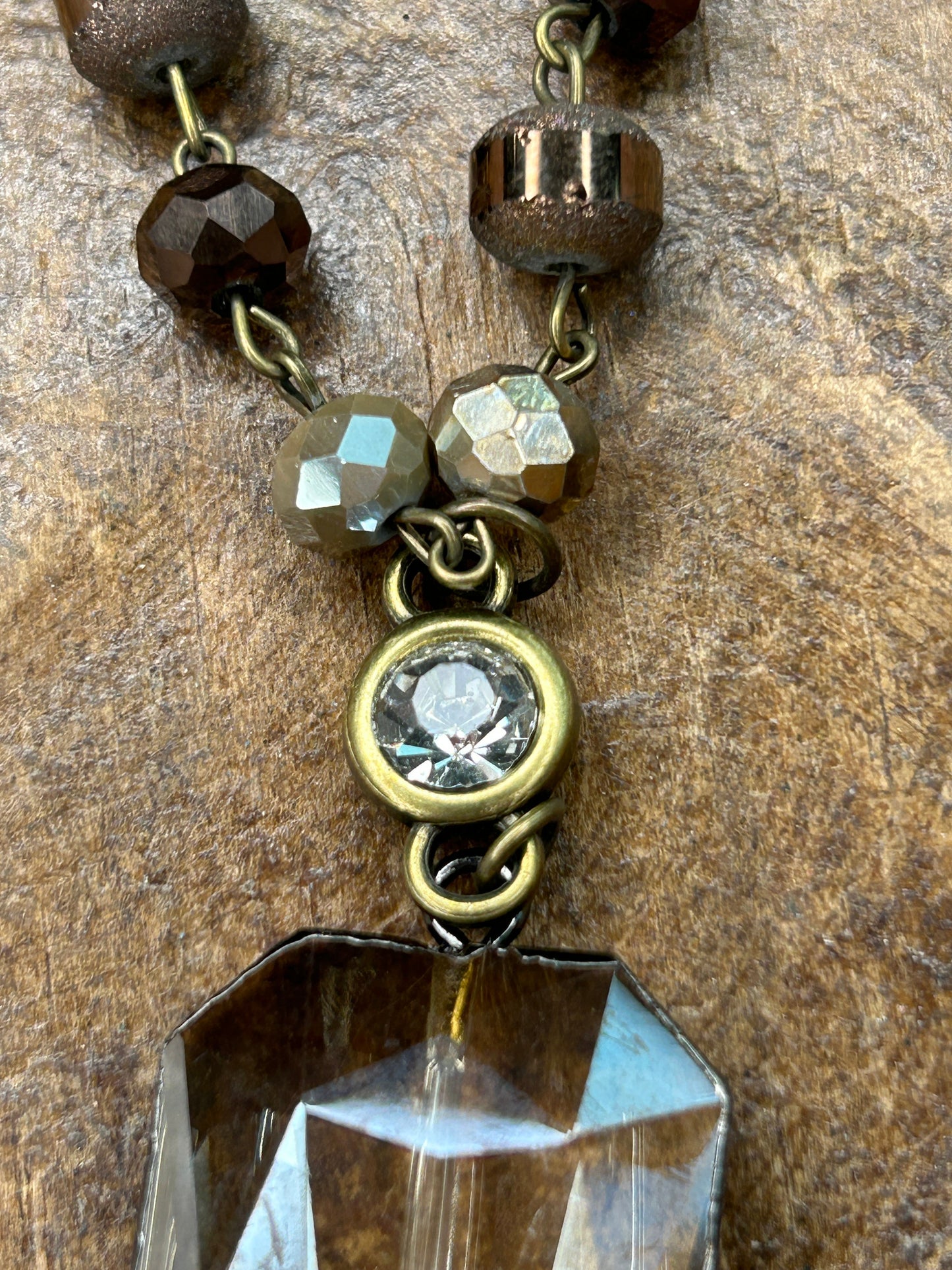 Long Multi-Beaded Brown-Tones Necklace with Pendant