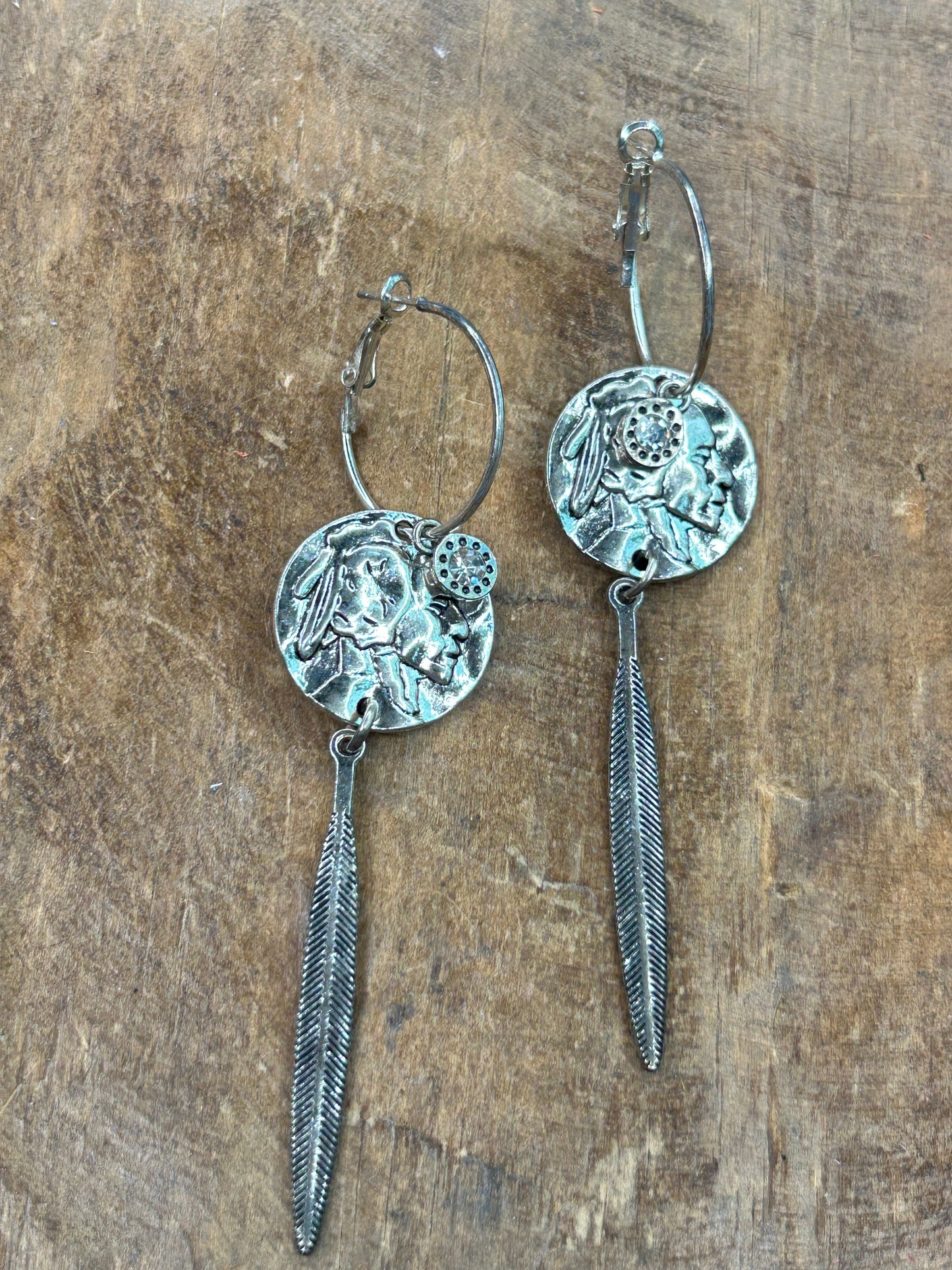 Sandra Ling Designs- Silver Feather and Coin Earrings
