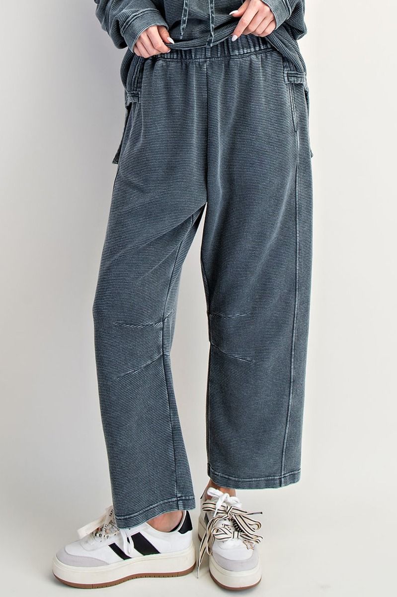 SALE Easel - Mineral Washed Terry Ribbed Lounge Pants *Final Sale* (Smoke)
