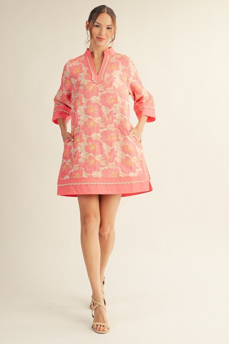 Jodifl- Lovely Floral Jacquard Dress (Flamingo) *Final Sale*